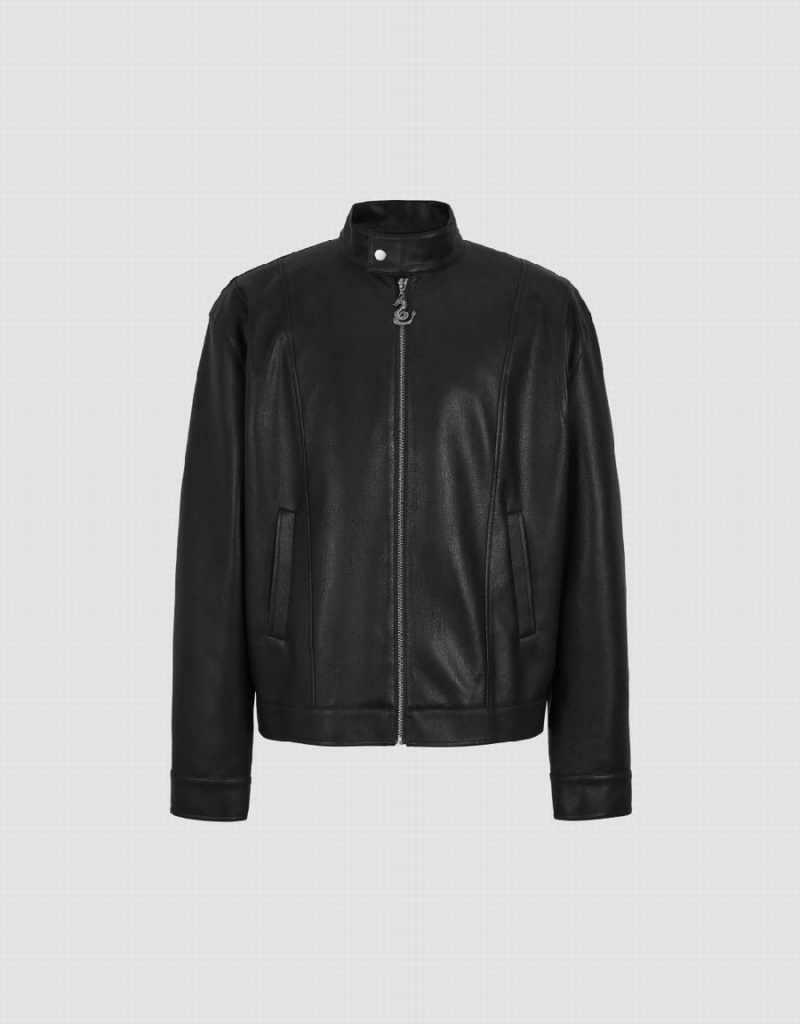 Vestes En Cuir Urban Revivo Zippé Front Vegan Homme Noir | EOS6584WX