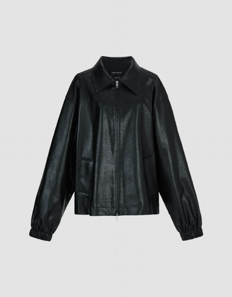 Vestes En Cuir Urban Revivo Zippé Front Vegan Homme Vert | GII9657LY