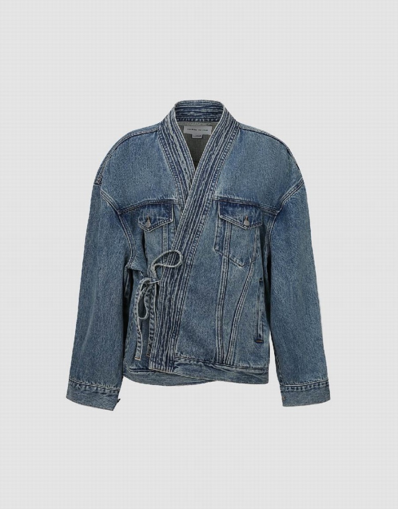 Vestes En Jean Urban Revivo Kimono Lapel Homme Bleu | LWQ2129FV