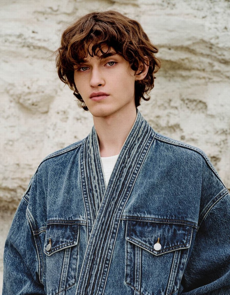 Vestes En Jean Urban Revivo Kimono Lapel Homme Bleu | LWQ2129FV