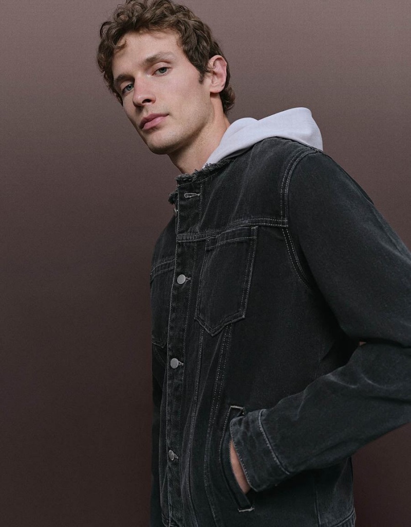 Vestes En Jean Urban Revivo Standard Sleeve Homme Noir | ZHJ2841IK