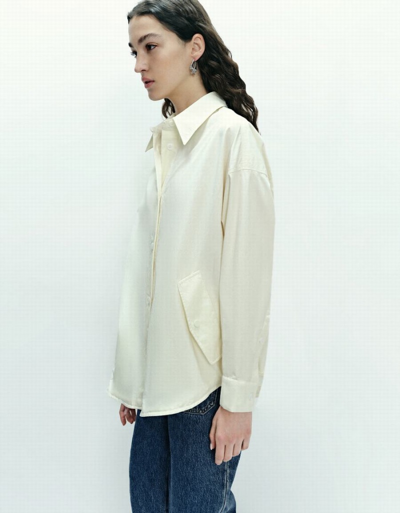 Vestes Urban Revivo Button Up Droit Femme Blanche | IMZ4230MZ