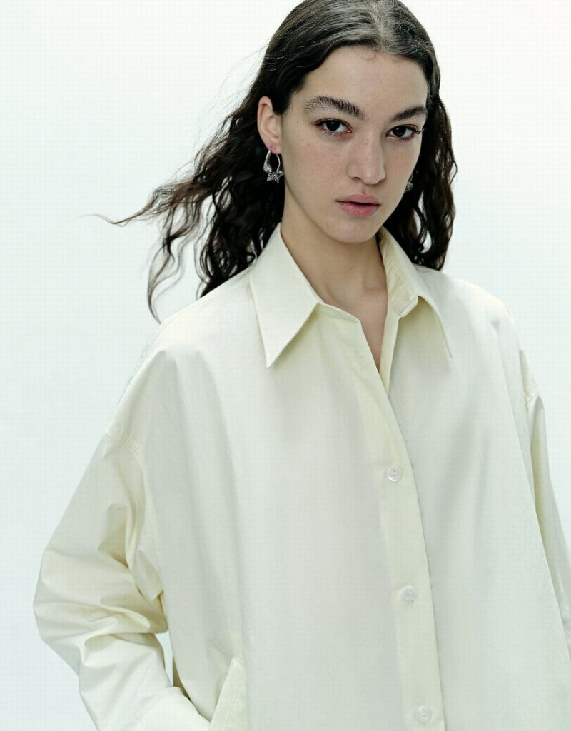 Vestes Urban Revivo Button Up Droit Femme Blanche | IMZ4230MZ