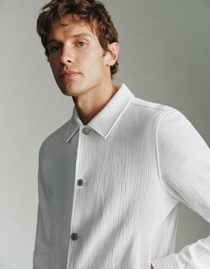 Vestes Urban Revivo Button Up Droit Homme Blanche | CNX3548XL