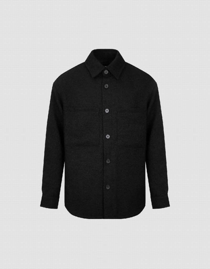 Vestes Urban Revivo Button Up Droit Homme Noir | UZS2170OY