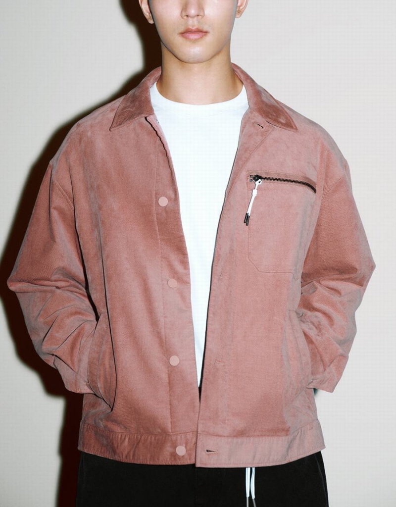 Vestes Urban Revivo Button Up Loose Homme Rose | TDD488BA