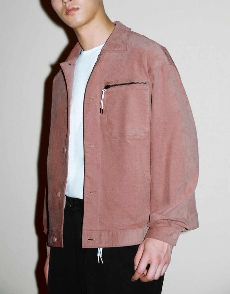 Vestes Urban Revivo Button Up Loose Homme Rose | TDD488BA