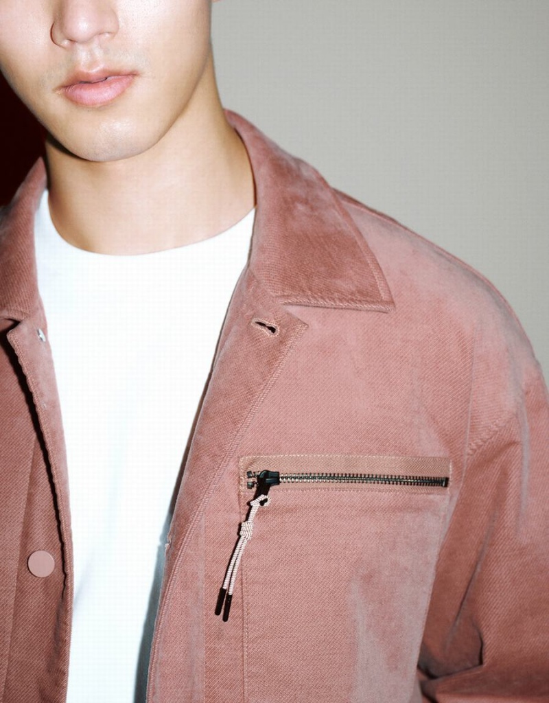 Vestes Urban Revivo Button Up Loose Homme Rose | TDD488BA