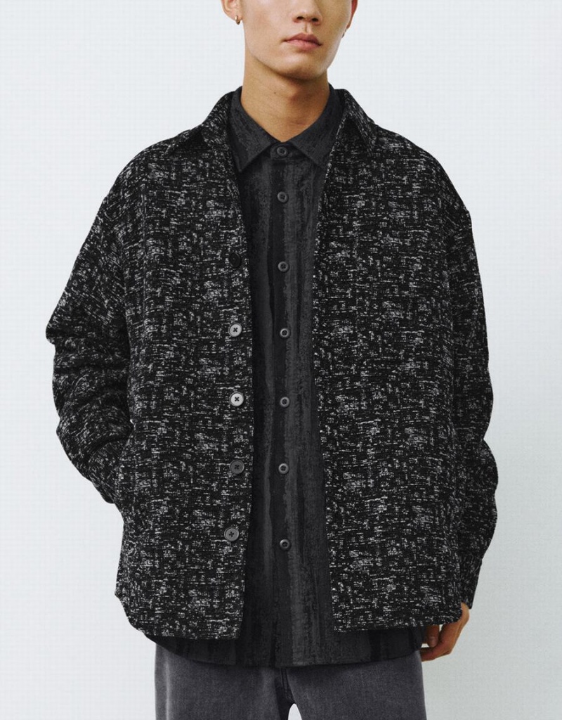 Vestes Urban Revivo Button Up Printed Homme Noir | UFN2561RK