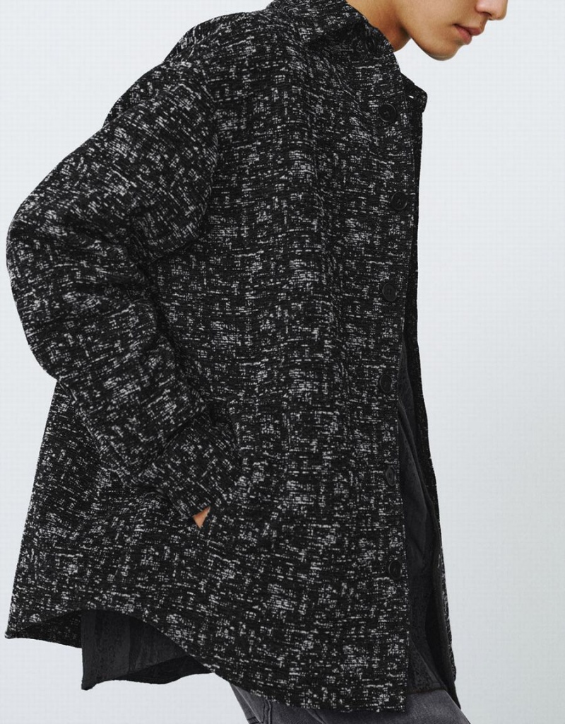 Vestes Urban Revivo Button Up Printed Homme Noir | UFN2561RK