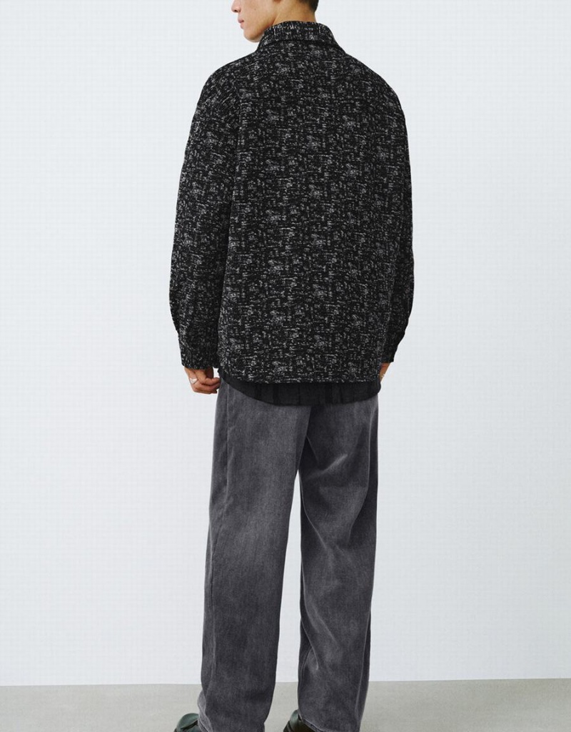 Vestes Urban Revivo Button Up Printed Homme Noir | UFN2561RK