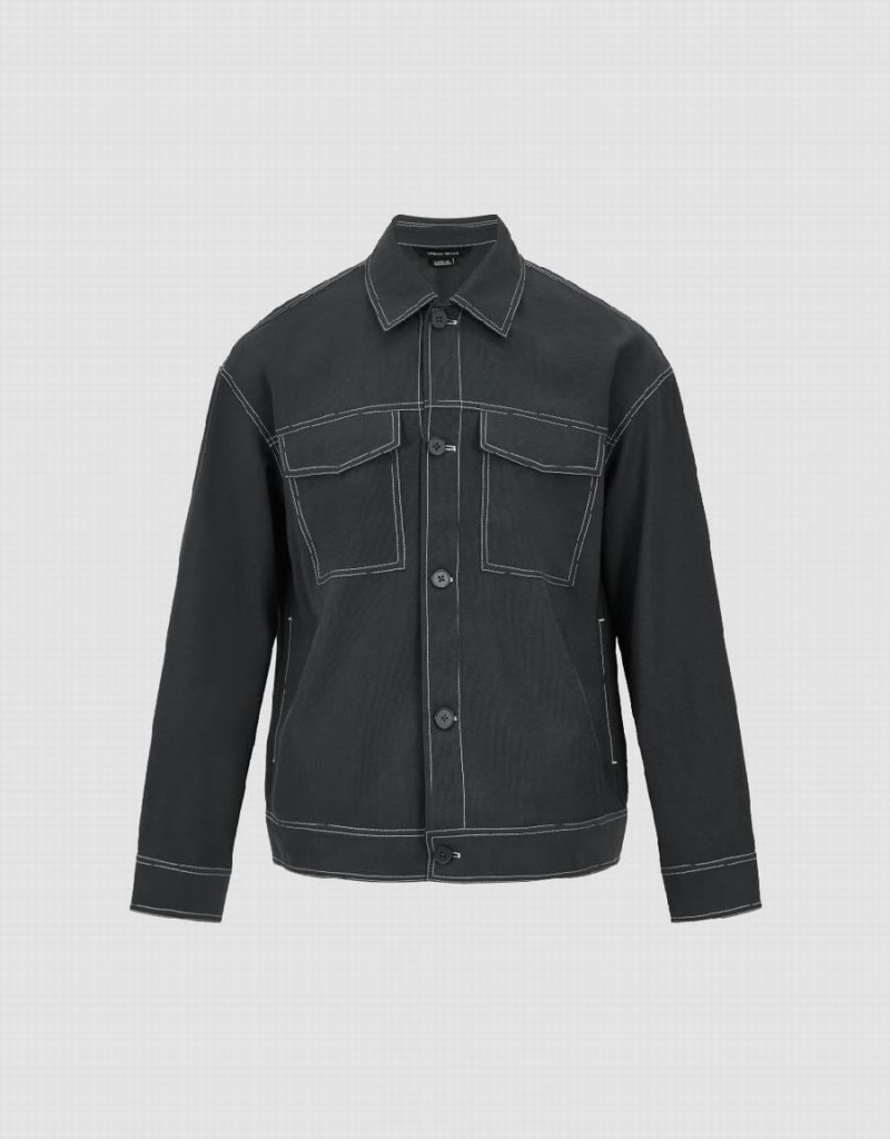 Vestes Urban Revivo Button Up Straigt Homme Grise Foncé | VGZ958TV