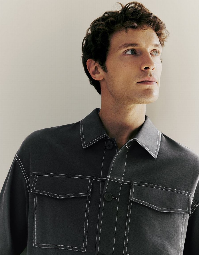 Vestes Urban Revivo Button Up Straigt Homme Grise Foncé | VGZ958TV