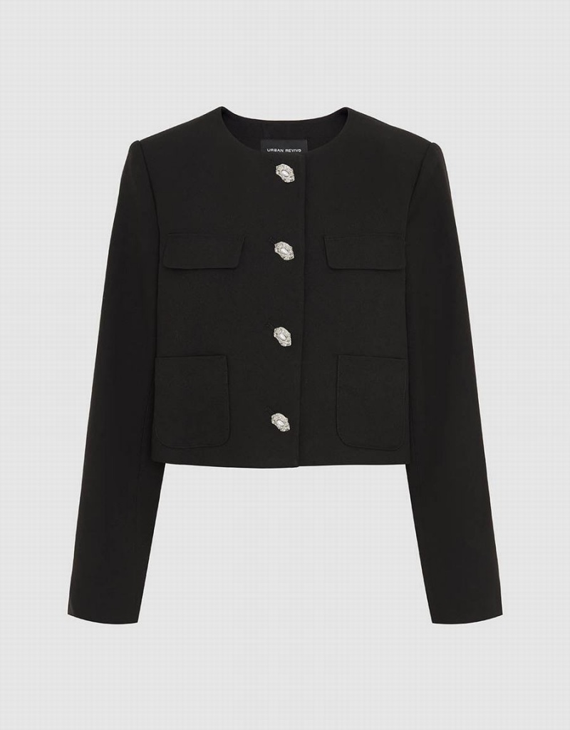 Vestes Urban Revivo Crew Neck Droit Femme Noir | JTD514IN