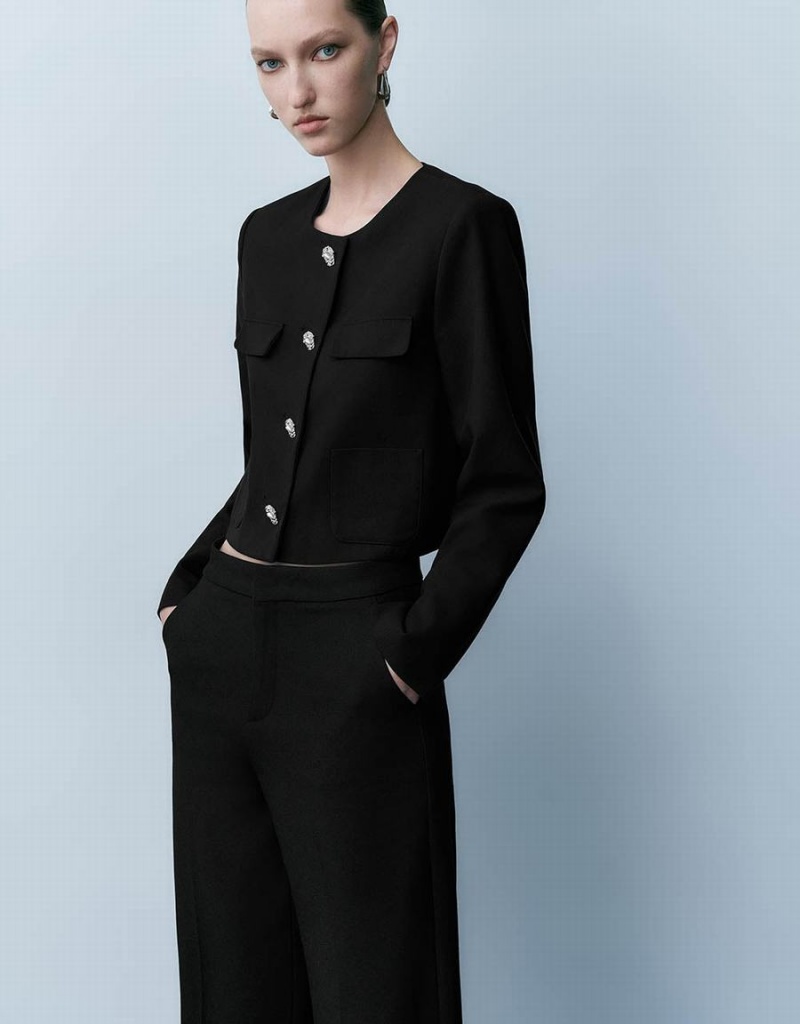 Vestes Urban Revivo Crew Neck Droit Femme Noir | JTD514IN