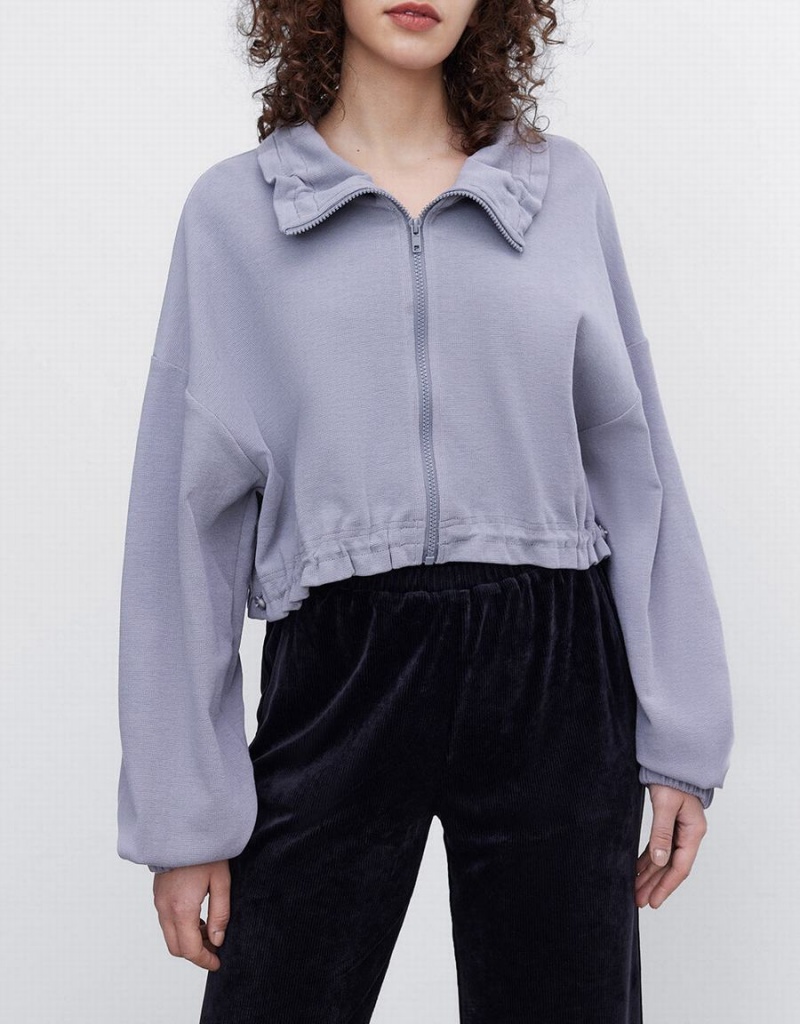Vestes Urban Revivo Drawstring Zip Up Femme Grise Clair | AQZ3144NY