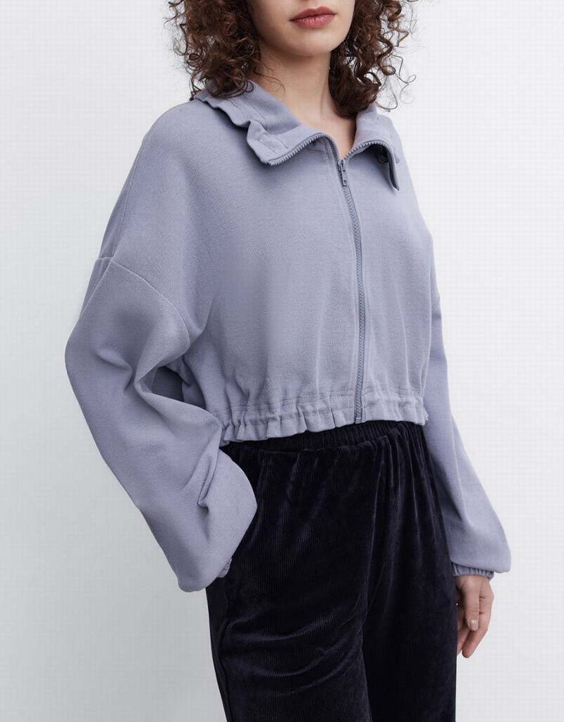 Vestes Urban Revivo Drawstring Zip Up Femme Grise Clair | AQZ3144NY