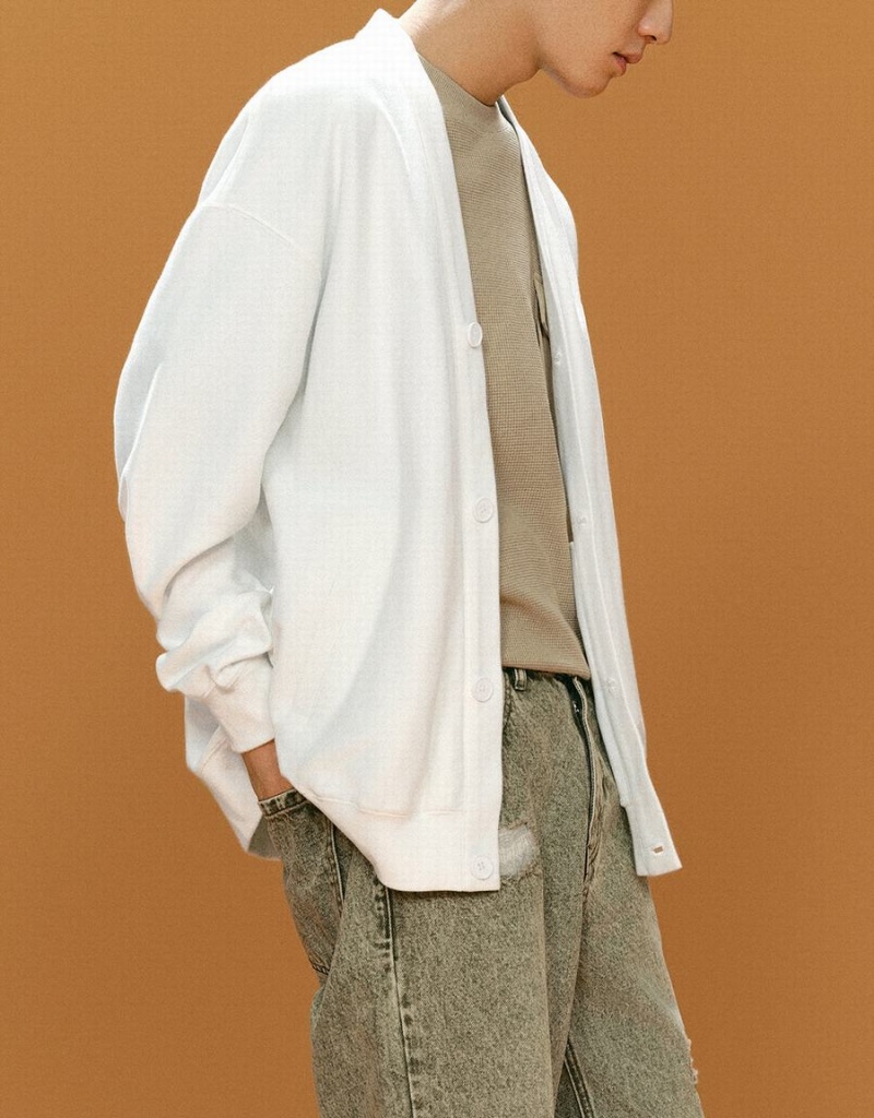Vestes Urban Revivo Kimono Lapel Loose Homme Blanche | FMN91DV