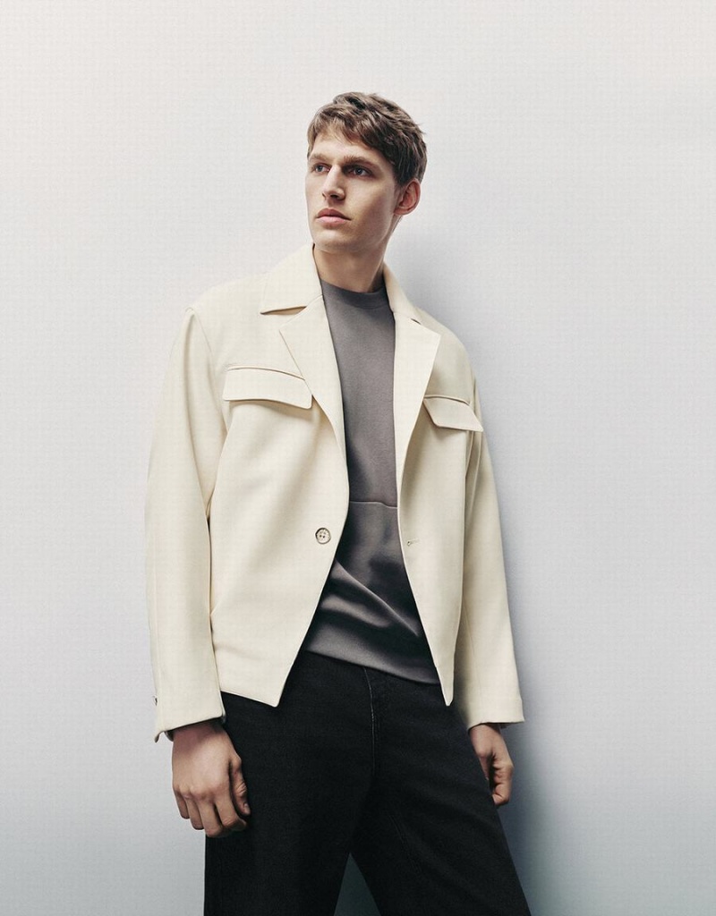 Vestes Urban Revivo Notch Lapel Tailored Homme Blanche | WIM4654YA