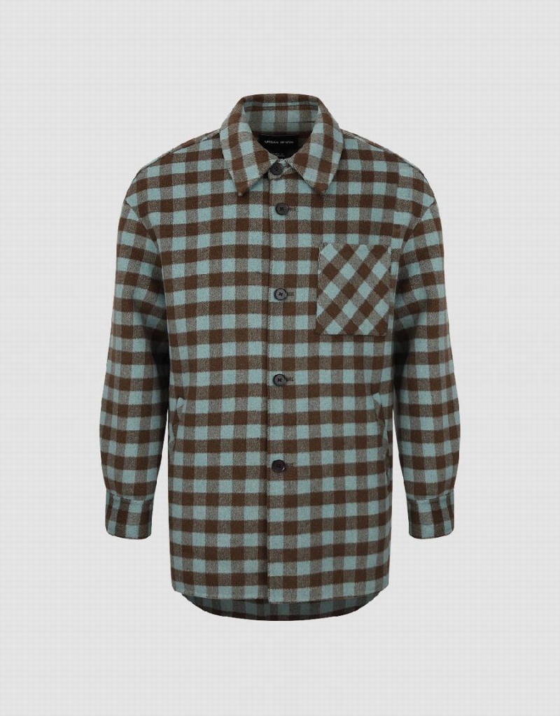 Vestes Urban Revivo Plaid Droit Woolen Homme Vert | BBG2060KG