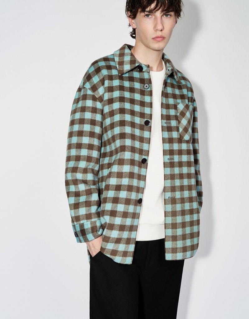 Vestes Urban Revivo Plaid Droit Woolen Homme Vert | BBG2060KG
