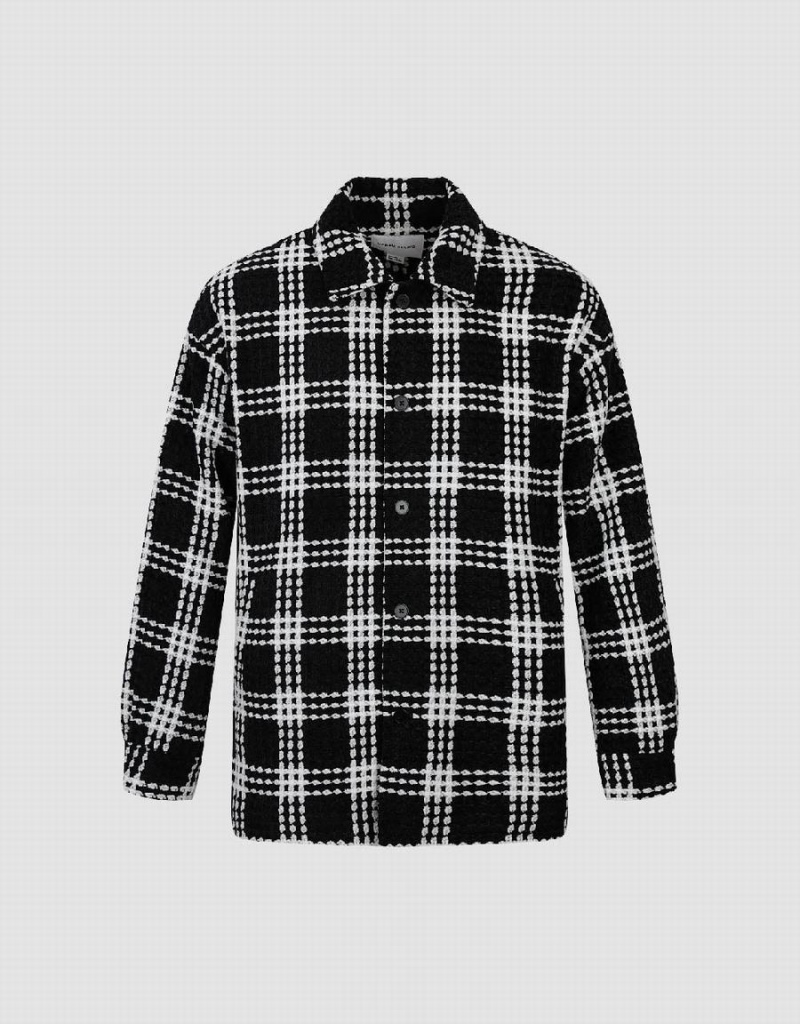 Vestes Urban Revivo Plaid Loose Checkered Homme Noir | PMS689BB