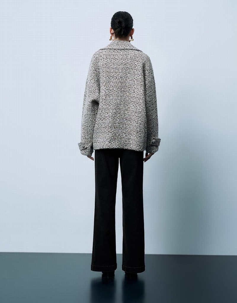 Vestes Urban Revivo Plaid Shawl Collar Femme Kaki | PHP8532KX