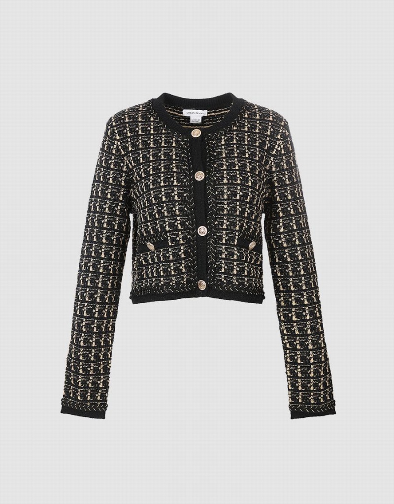 Vestes Urban Revivo Plaid Tweed Femme Noir | FTU436KC