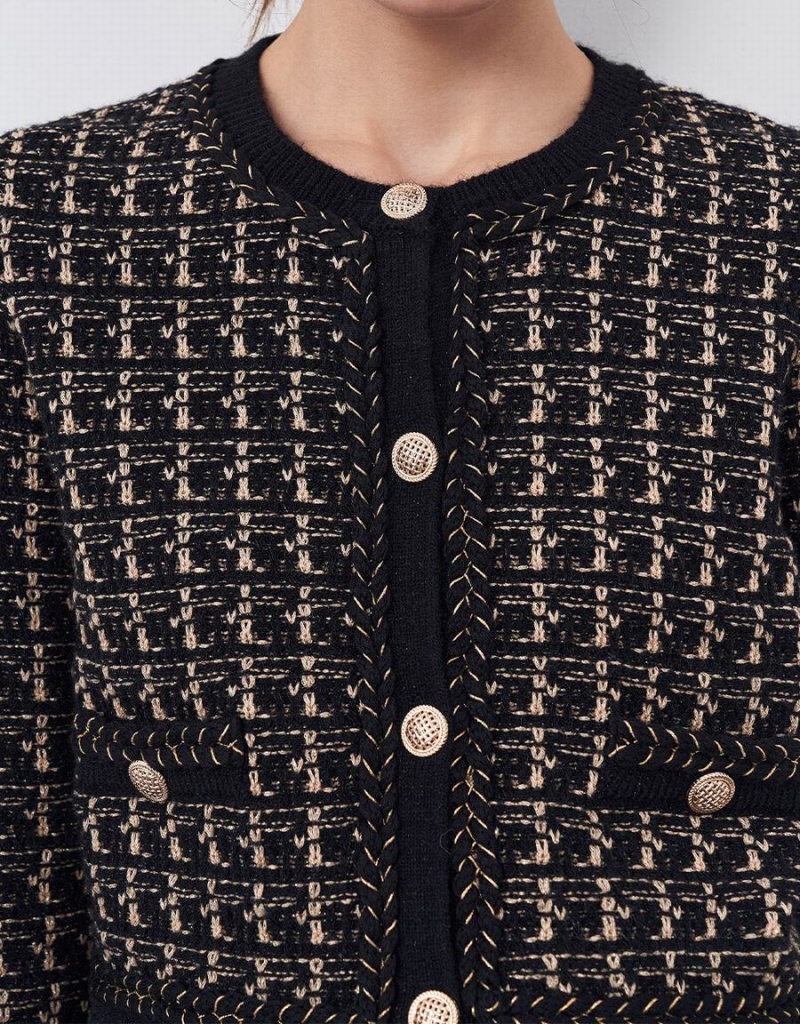 Vestes Urban Revivo Plaid Tweed Femme Noir | FTU436KC