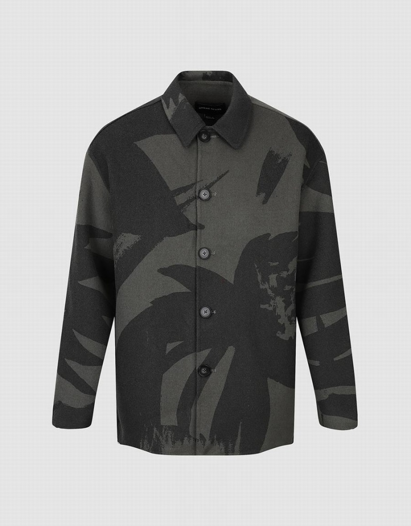 Vestes Urban Revivo Printed Droit Homme Grise | GHH3517TV