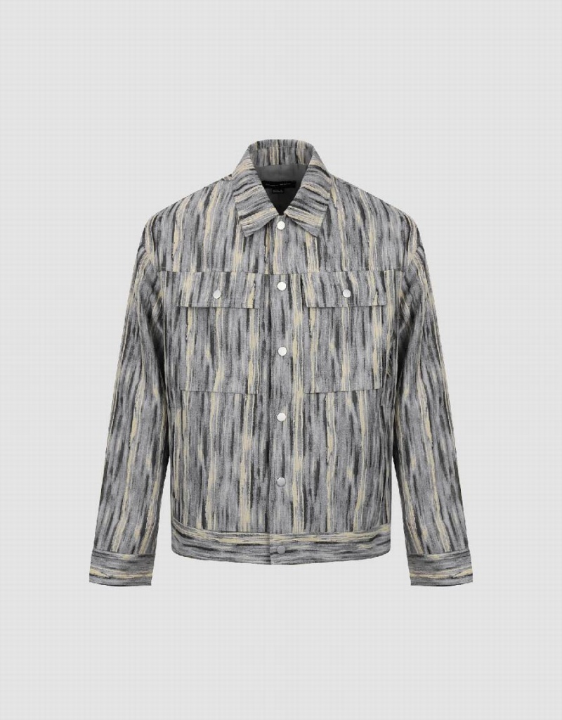 Vestes Urban Revivo Printed Loose Droit Homme Grise Clair | YKT6260IA
