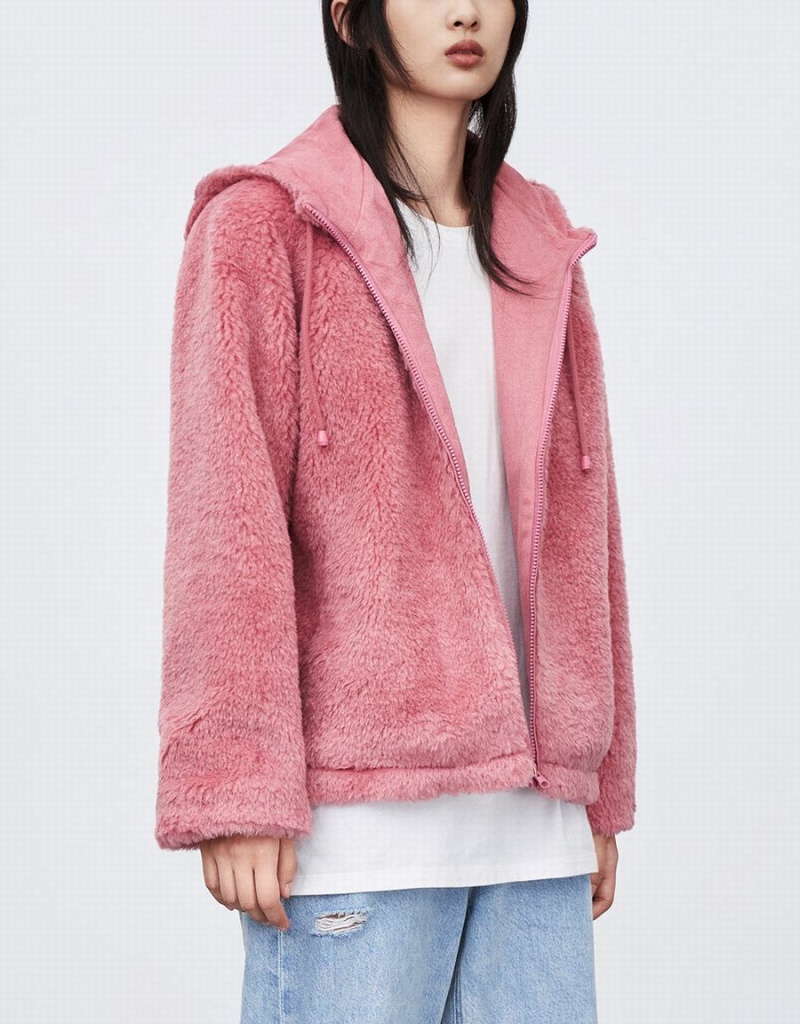 Vestes Urban Revivo Raglan Sleeve Zippé Front Furry Femme Rose | NCT360OP