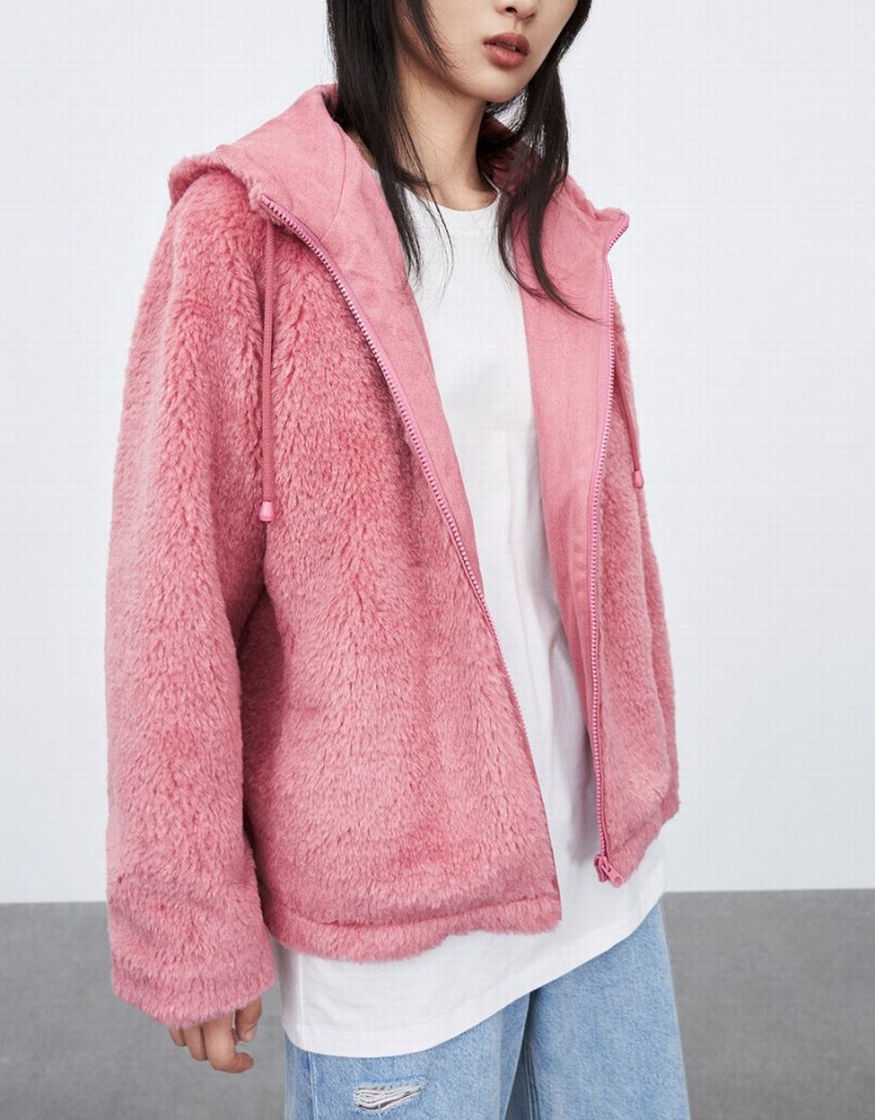 Vestes Urban Revivo Raglan Sleeve Zippé Front Furry Femme Rose | NCT360OP