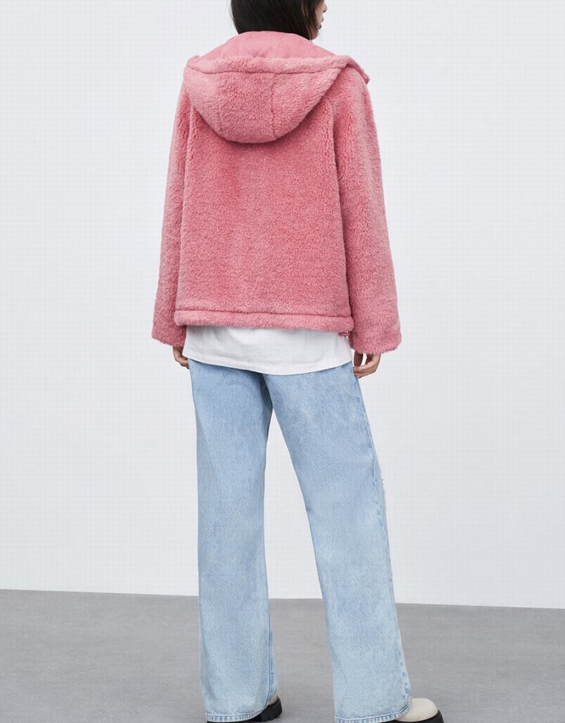 Vestes Urban Revivo Raglan Sleeve Zippé Front Furry Femme Rose | NCT360OP