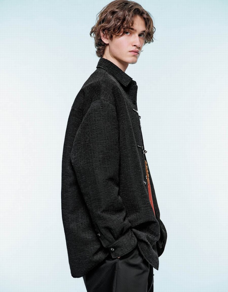 Vestes Urban Revivo Textured Loose Homme Noir | DYB6417RM