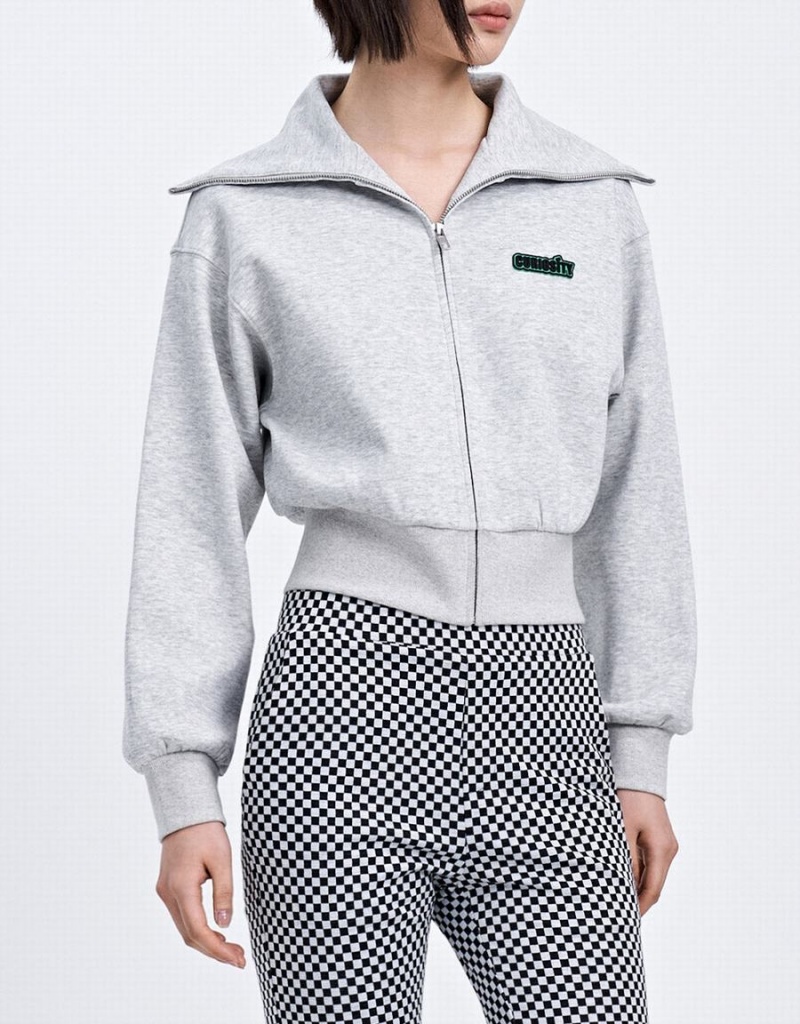 Vestes Urban Revivo Zip Up Letter Detail Femme Grise | UAH6184YE