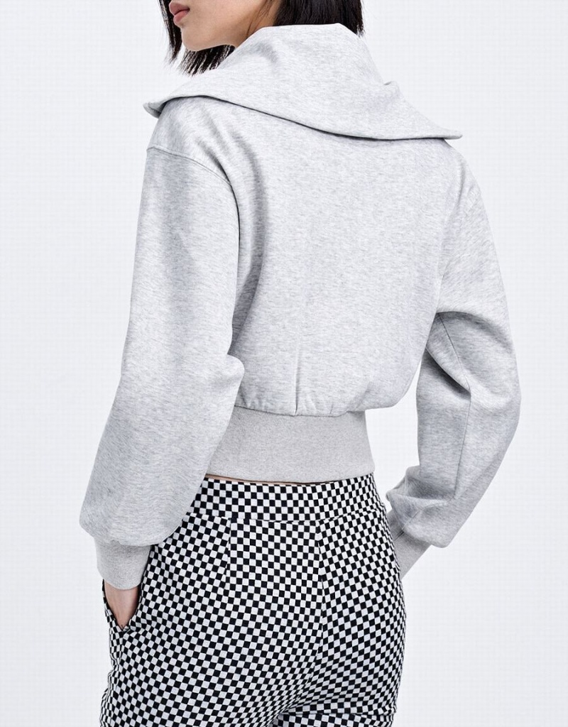 Vestes Urban Revivo Zip Up Letter Detail Femme Grise | UAH6184YE
