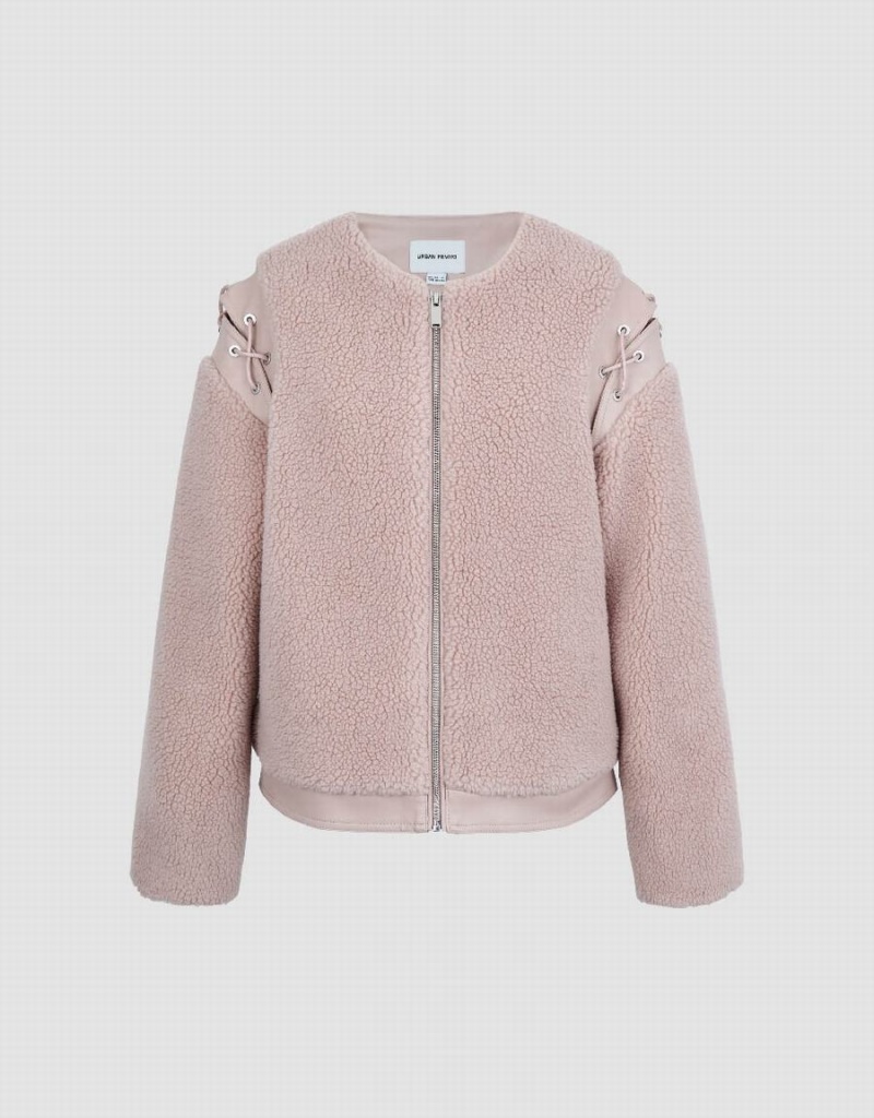 Vestes Urban Revivo Zippé Front Furry A-Line Femme Rose | ZYR8099TF