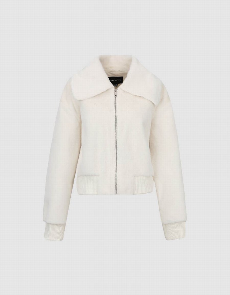 Vestes Urban Revivo Zippé Front Furry Femme Blanche | CCG10010BD