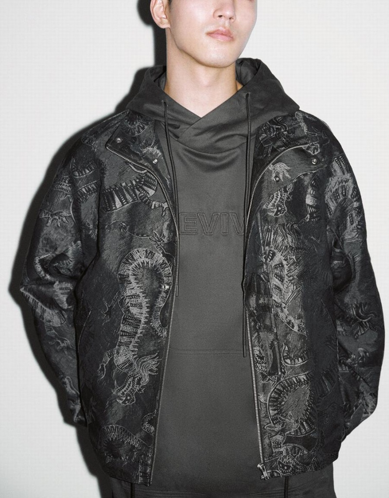 Vestes Urban Revivo Zippé Front Printed Homme Grise Clair | IXW656RM