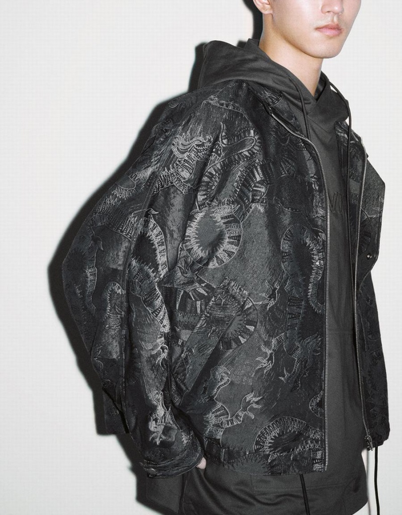 Vestes Urban Revivo Zippé Front Printed Homme Grise Clair | IXW656RM
