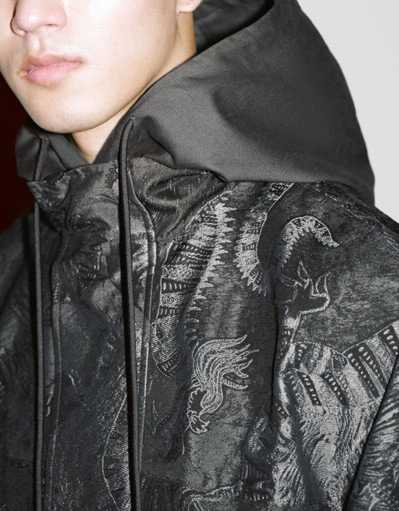 Vestes Urban Revivo Zippé Front Printed Homme Grise Clair | IXW656RM