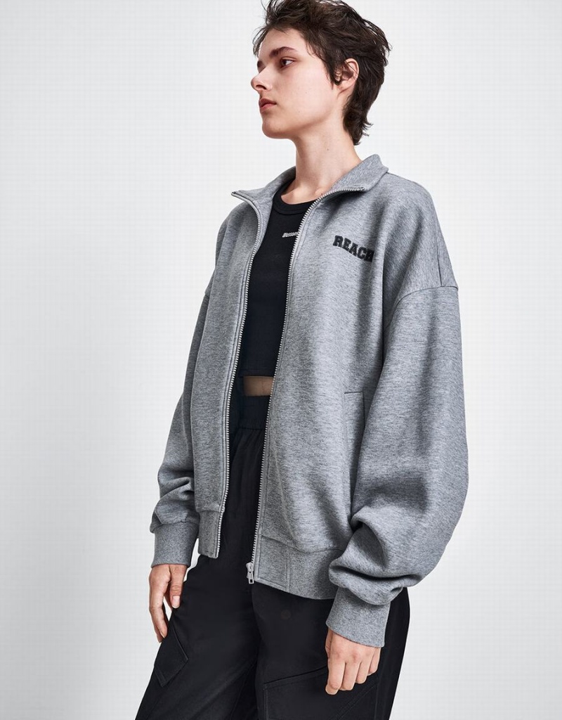 Vestes Urban Revivo Zippé Front Tricoté Femme Grise Clair | ZOJ7353SC