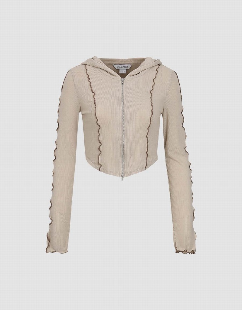 Vestes Urban Revivo Zippé Front Tricoté Femme Kaki | UKI9030NZ