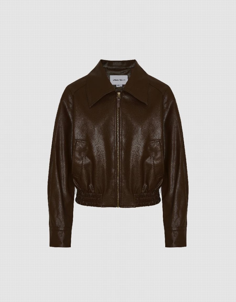 Vestes Urban Revivo Zippé Front Vegan Cuir Droit Femme Marron | UOW6414OW