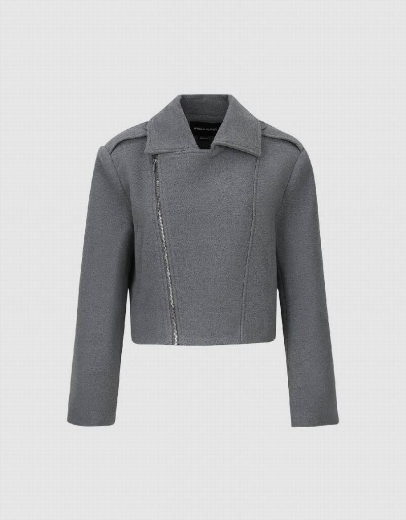 Vestes Urban Revivo Zippé Side Notch Lapel Femme Grise Foncé | MUD4736IB