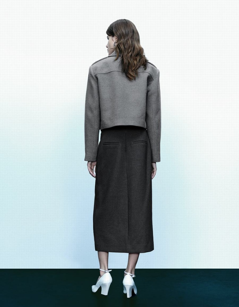 Vestes Urban Revivo Zippé Side Notch Lapel Femme Grise Foncé | MUD4736IB